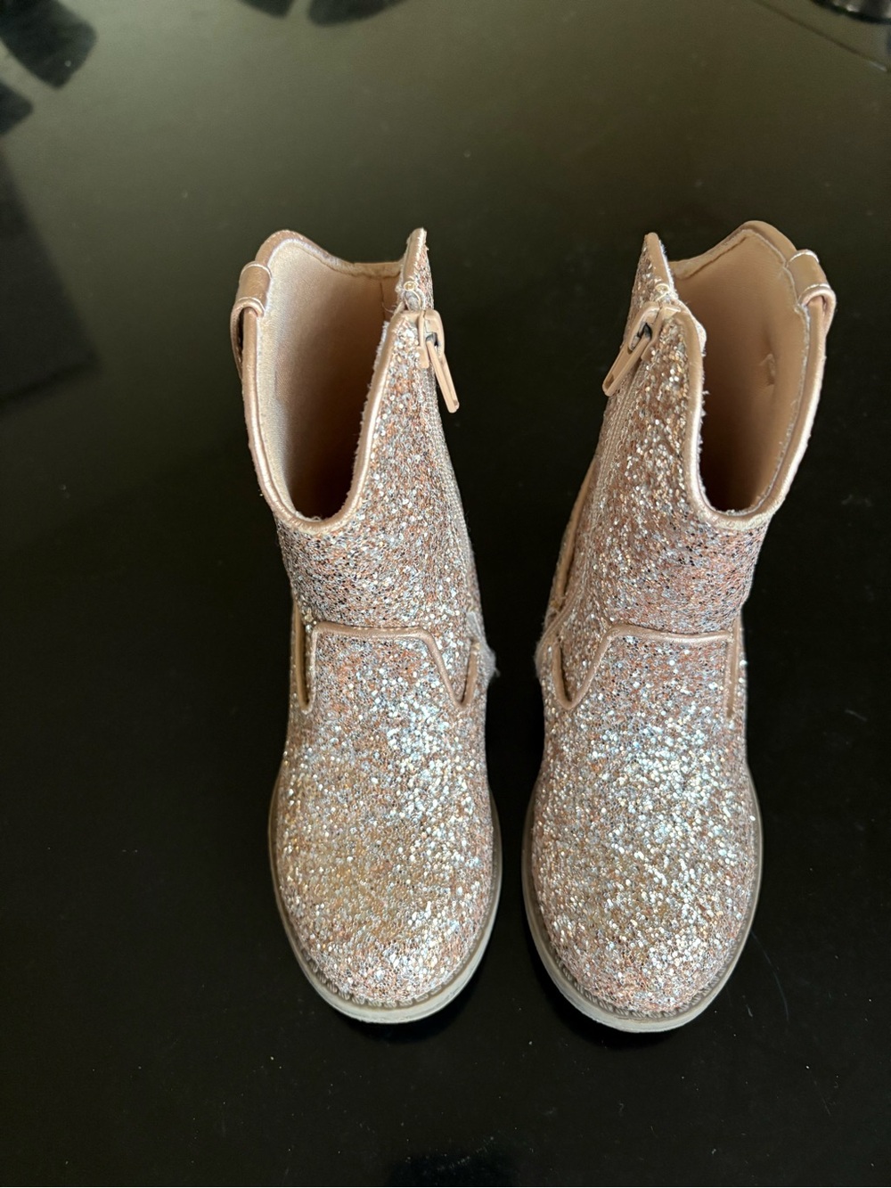 STUDIO AMELIA Rose Gold Glitter Girls Zip Boots